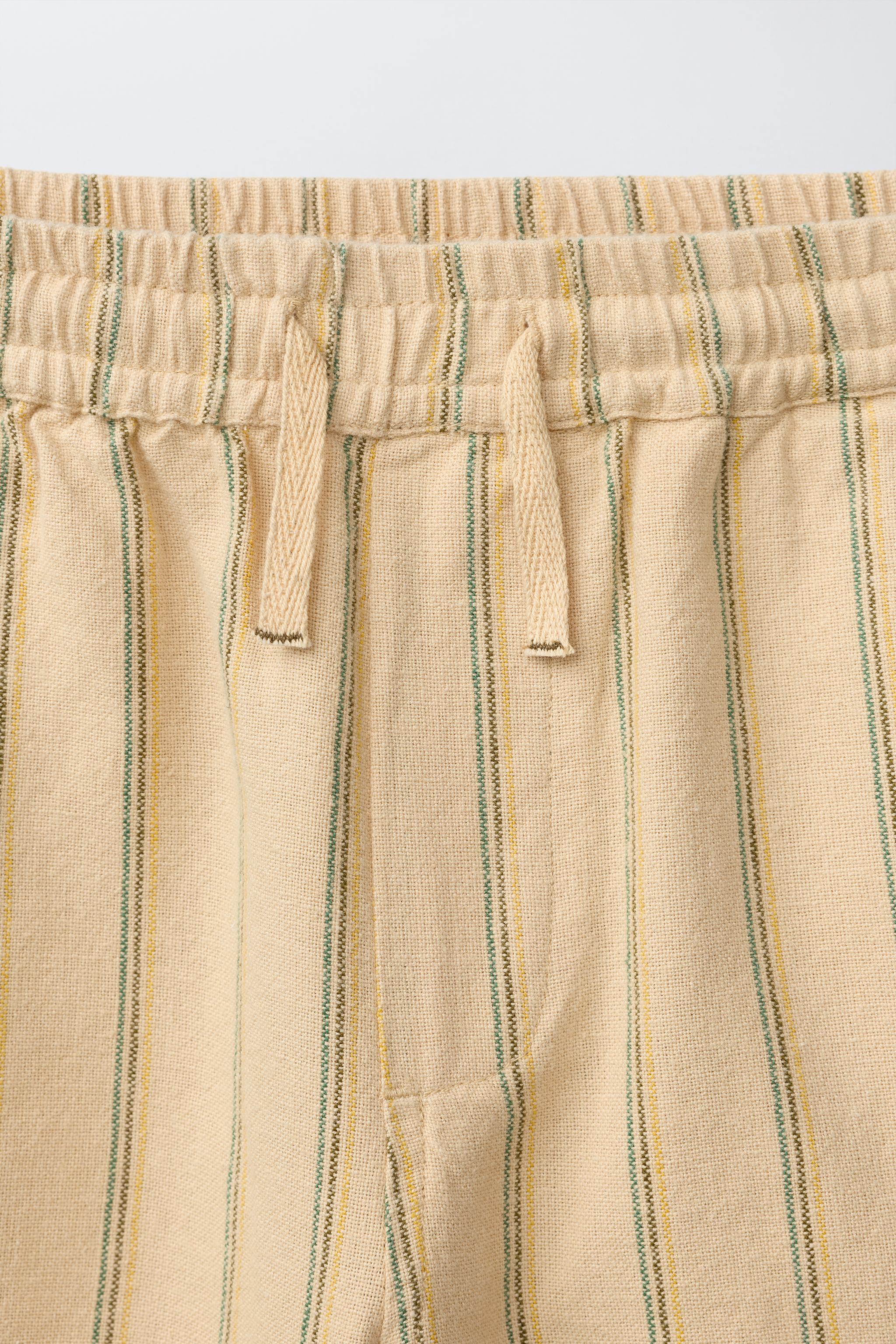 STRIPED COTTON LINEN STRAIGHT PANTS